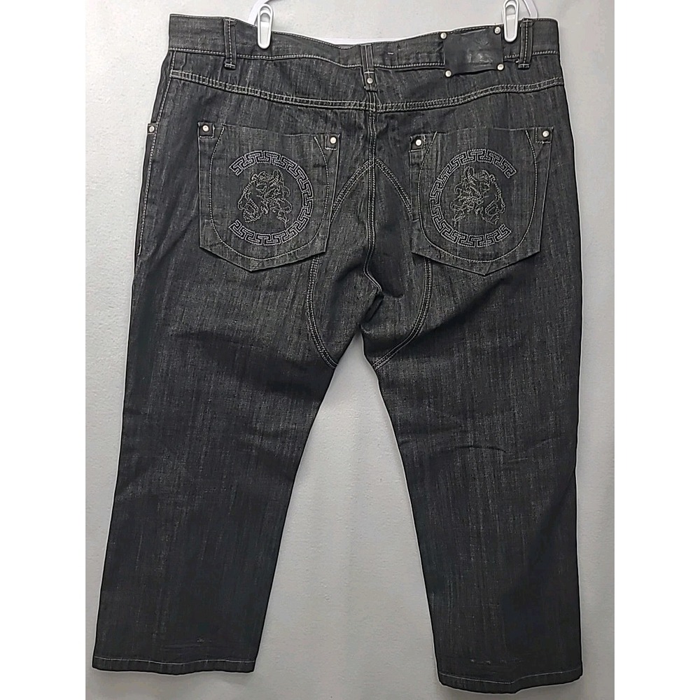 Vintage Y2K CEZER Baggy Black Jeans Embroidered Lion Head Wide Leg Skater 46x27